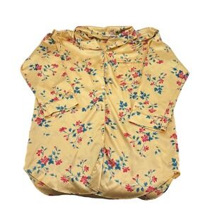 Romantic Moods Yellow Floral‎ Satin Sleep Shirt Button Front Nightgown Large